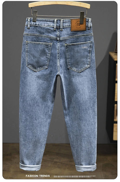 Nine-Point Pants Men's 2025 New Spring Autumn Fashion Casual Denim Trousers Cotton Slim Jeans  Blue Male Clothing Brand Clothing