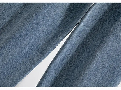 High Waist Wide Leg Cotton Denim Dstring Loose Fit Women's Autumn 2024 Slimming Effect Pure Cotton Casual Trousers
