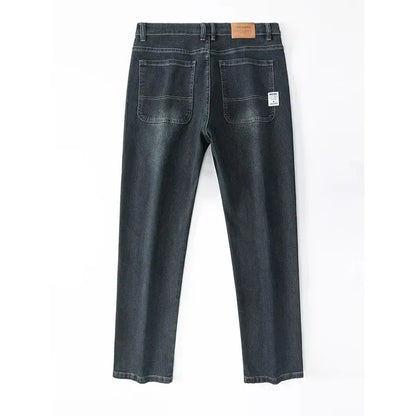 Autumn Winter  Brand New High Waist Jeans Classic Business Casual Office Men's Fashion Stretch Slim Denim Jeans Navy Blue
