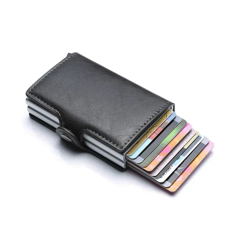DIENQI-Carbon Credit Card Holder Men Wallet RFID PU Leather Metal Hasp Wallet Male Purse Minimalist Gifts for Men Carteiras