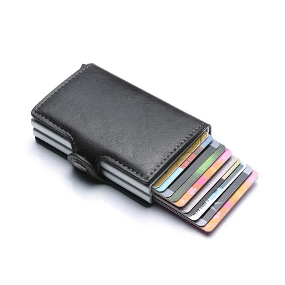 DIENQI-Carbon Credit Card Holder Men Wallet RFID PU Leather Metal Hasp Wallet Male Purse Minimalist Gifts for Men Carteiras