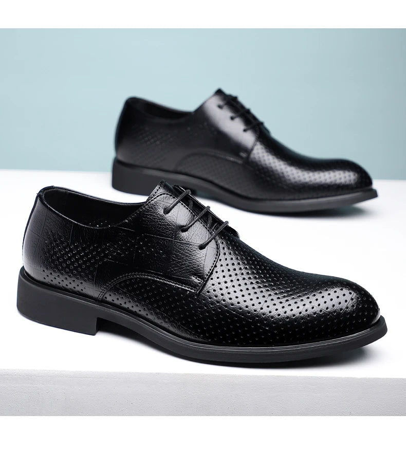 Men Spring Summer Hollow Out Breathable Elevator Shoes 6cm Hidden Height Increasing Business Formal Dress Office Wedding Shoes