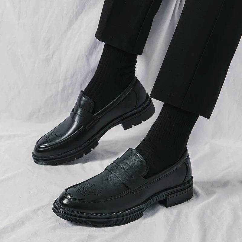 Spring Luxury Thick soled Casual Shoes Men's Black Penny loafers men Brown Business Office Dress Shoes for Mentênis masculino