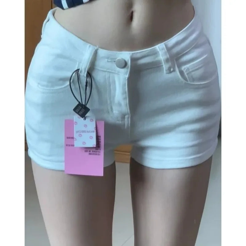 Women Korean American Style Low Waist Skinny Denim Shorts Y2K Slim Fit Streetwear Casual Summer Hot Pants