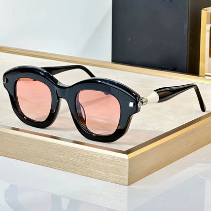 Handmade Sunglasses Men Women Thick Acetate Germany Trendy Luxury Brand Square Design Classical Cat Eye UV400with Case