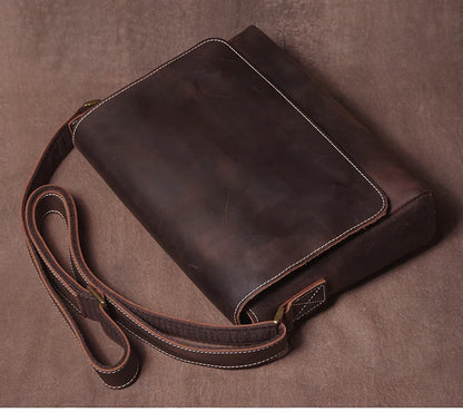 Men's High Quality Genuine Leather Shoulder Bag Vintage Flap Crazy Horse Cowhide Messenger Bag Daily Casual Crossbody Bags