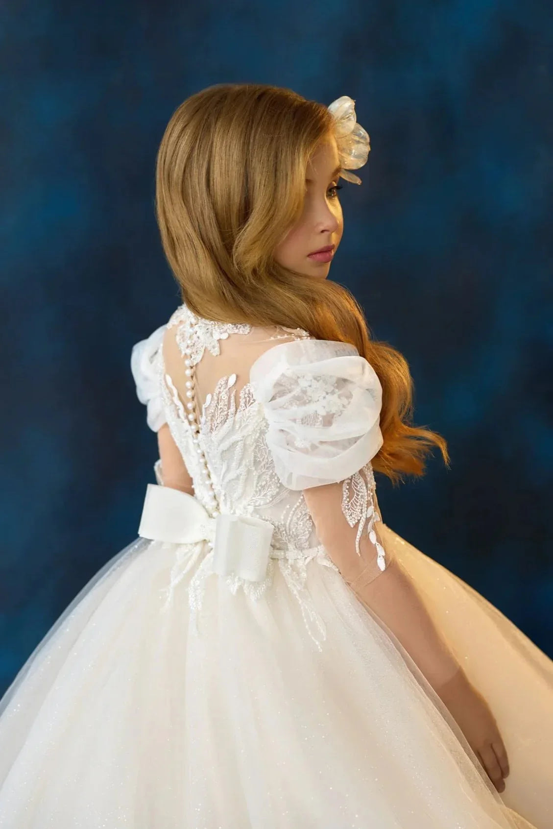 White Lace Flower Girl Dresses For Wedding Customized Long Sleeve High Neck Litter Kids Baby Birthday Gown First Communion Dress