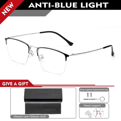 New Titanium Rectangular Classic Business Half-rim Anti-blue Light Reading Glasses Men's Customizable Prescription 8017JX