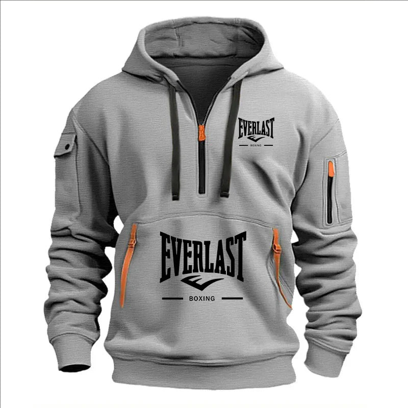 Fashion autumn and winter men's brand clothing multi-zipper design printed hoodie casual sweatshirt loose hooded jumper