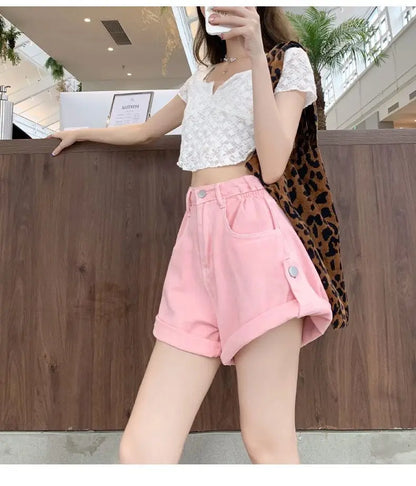 Y2K High Waist A-Line Loose Wide Leg Plus Size Shorts Women's Summer Denim Skirt Shorts Micro Trendy Slimming Hot Pants