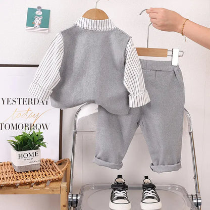 Autumn New Kids Girls Boy  Formal Gentleman Vest Shirt Pants 3pcs/set Clothing Set Spring Children Tracksuits Clothes Sport Suit
