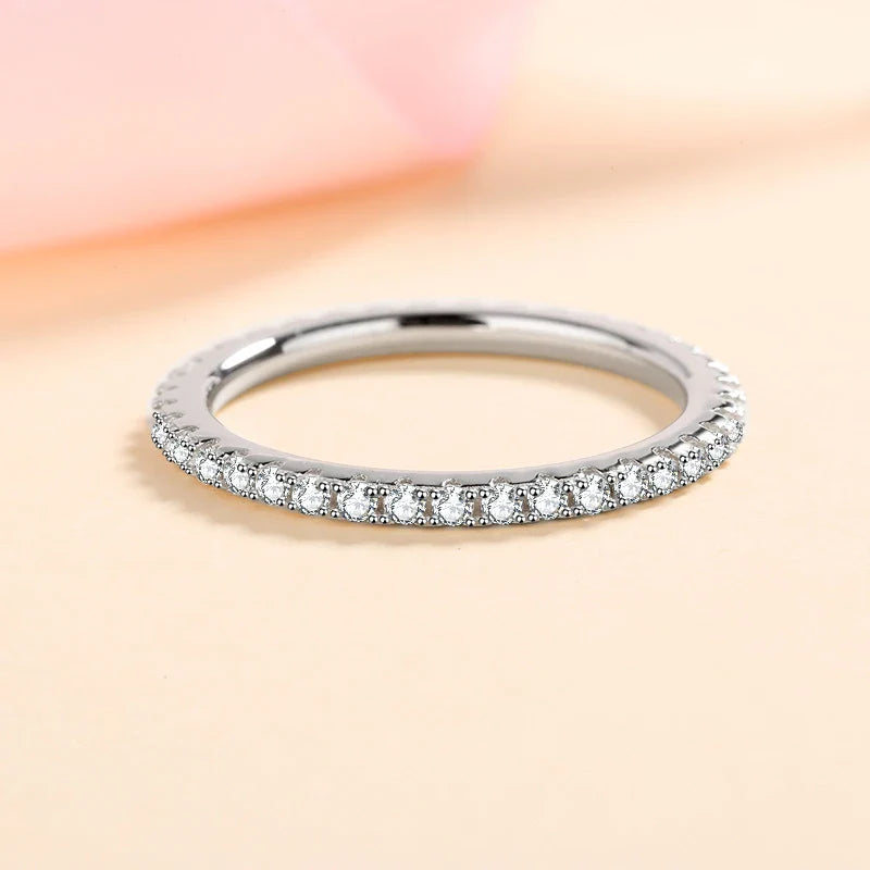 NeeTim Full Moissanite Ring for Woman Wedding Jewelry 925 Sterling Silver with Plated White Gold Rings Diamond Engagement Band