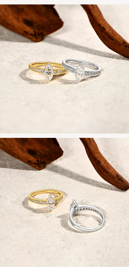 1.0CT Moissanite Ring for Women 5*10mm Marquise Cut Stone S925 Pure Silver Wedding Engagement Luxury Rings Fine Jewelry
