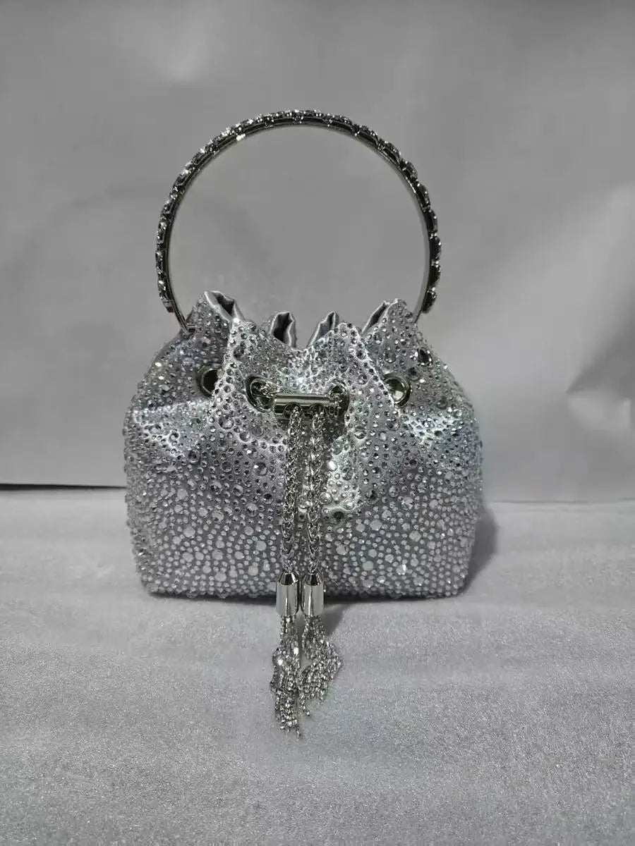 Luxury Designer Women Handbag Glitter Diamond Banquet Bag Satin Bucket Bag Wedding Party Clutch Purse Exquisite Evening Bag