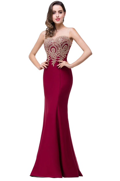 Elegant Mermaid Evening Dress Women Golden Appliques Lace Royal Blue Sweetheart Illusion Wedding Party Prom Gowns Robe de Soiree