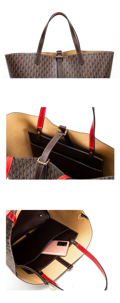 Retro Classic Style Large Capacity Women's Handbag Exquisite Workmanship Letters Printing Ladies Multifunctional Handbag