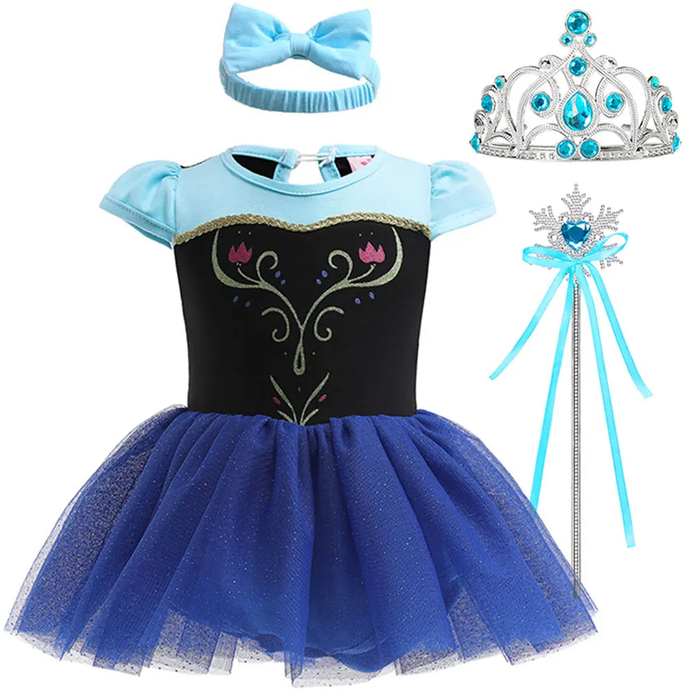 2026 Infants and Toddlers Classic Elsa Blue Short-Sleeved Princess Skirt Girl Cosplay Princess Anna Clothing + Accessories Set