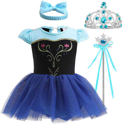 2026 Infants and Toddlers Classic Elsa Blue Short-Sleeved Princess Skirt Girl Cosplay Princess Anna Clothing + Accessories Set