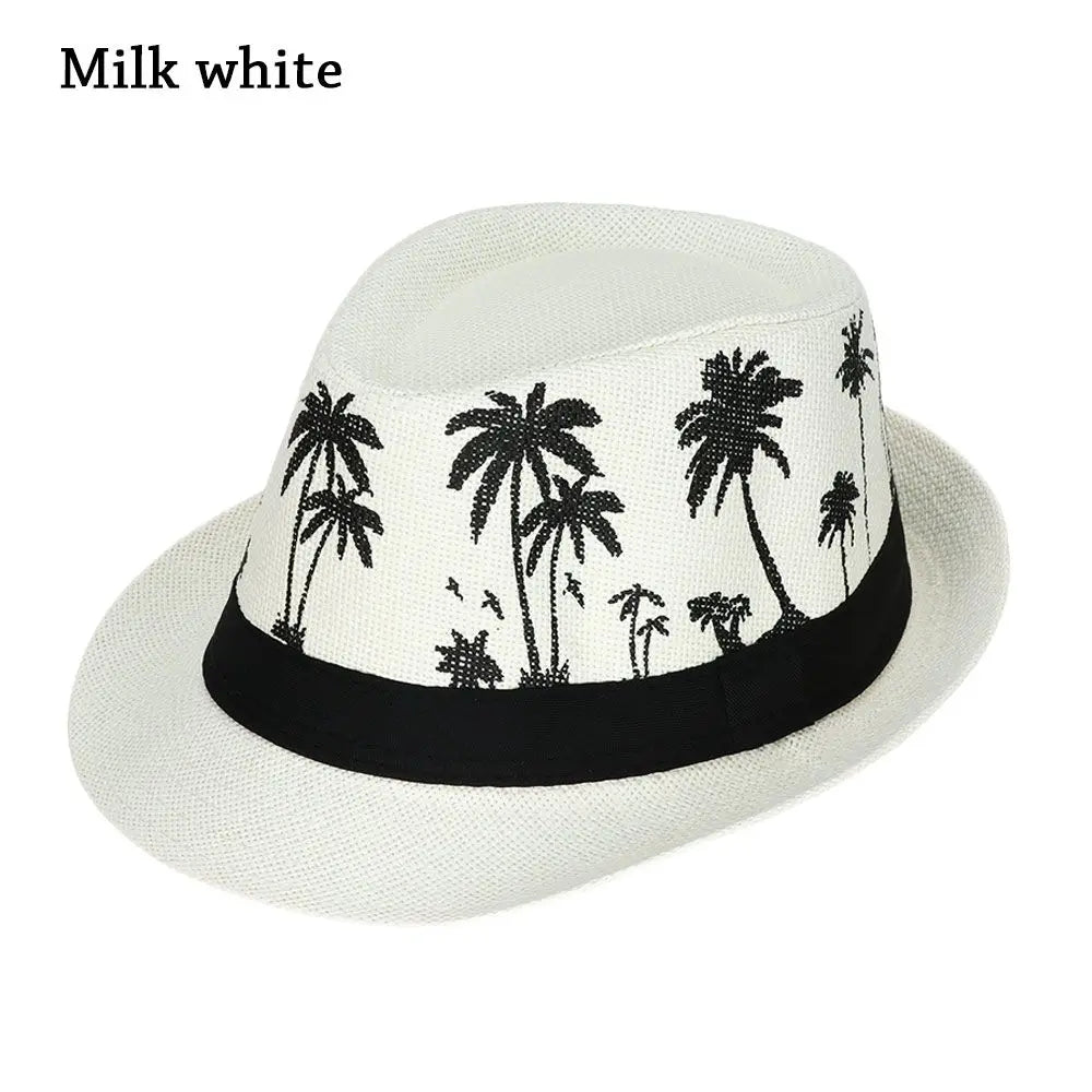 New Spring Summer Beach Cap Men Women Coconut Trees Pattern Top Hats Fedora Cap Jazz Hat Casual Fashion Sun Hat