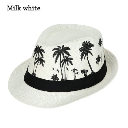 New Spring Summer Beach Cap Men Women Coconut Trees Pattern Top Hats Fedora Cap Jazz Hat Casual Fashion Sun Hat