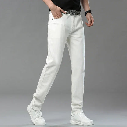 6 Colors New Jeans Men's Stretch Cotton Denim Pants Classic Straight Fashion Fit Autumn Business Casual Trousers Man Clothes