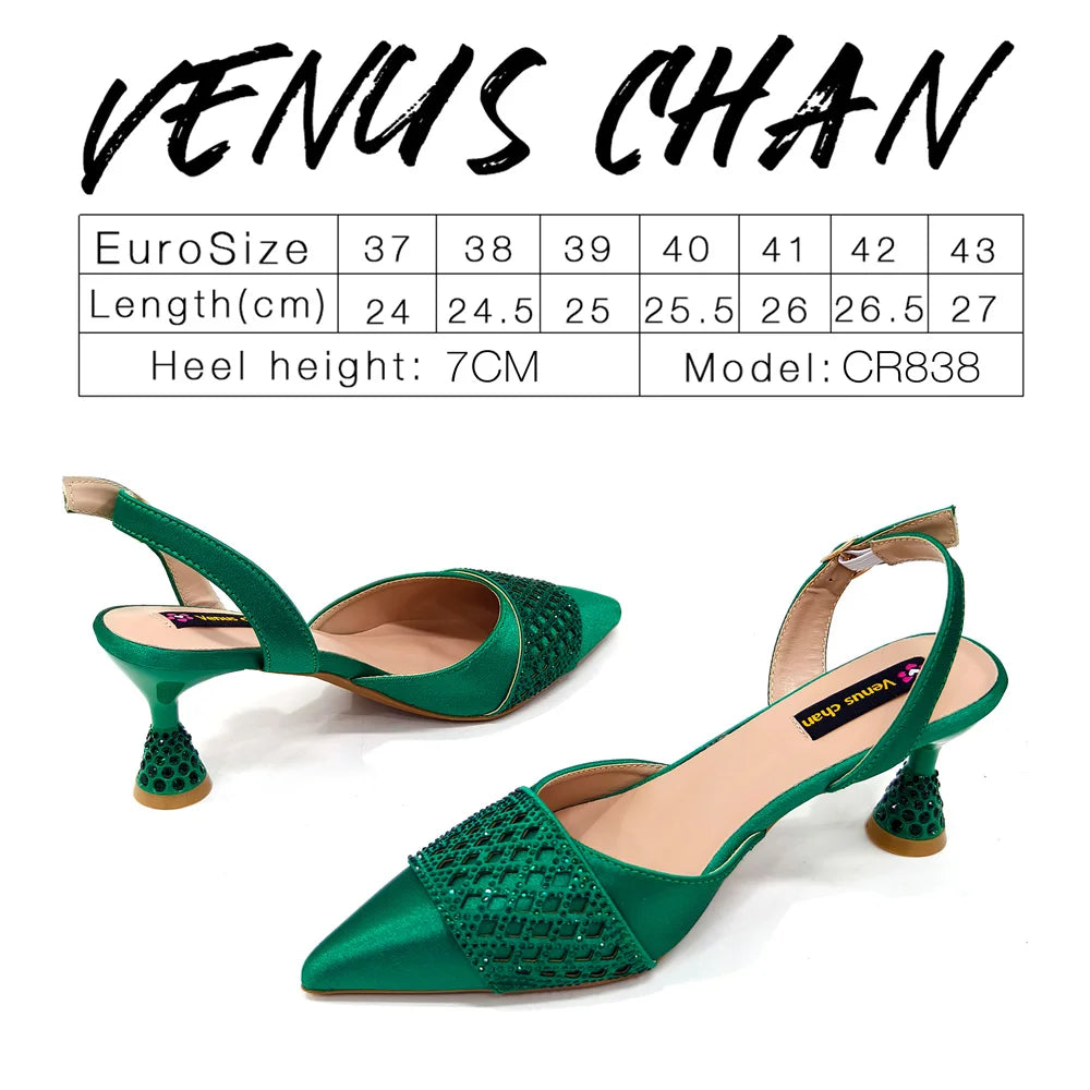 2025 New Summer Collection Stylish Italian Women’s Shoes and Bag Set in Gold Colour - Comfortable Mid Heels With Rhinestones