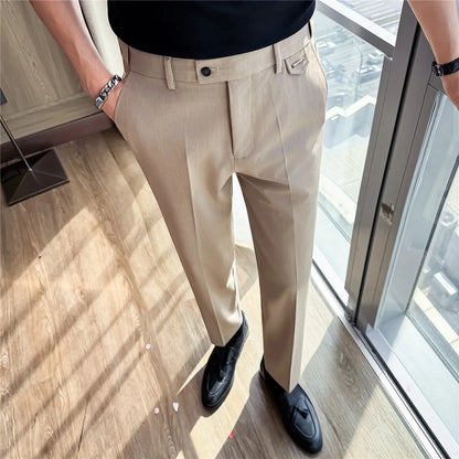 High Quality Modal Acetate Elastic Waist Casual Pants 2026 Spring Summer New Men's Solid Color Slim Fit Business Suit Pants