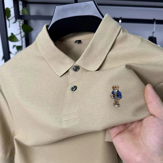 100% pure cotton T-shirt for summer new men's shortsleeved comfortable breathable polo shirt exquisite teddy bear embroidery top