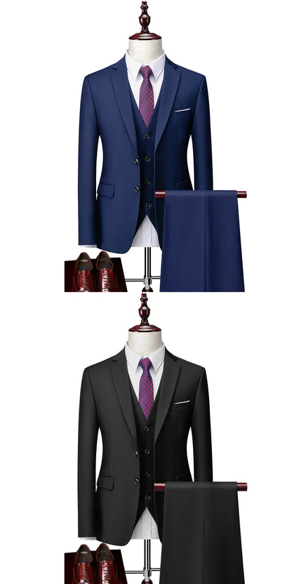 M-6XL ( Jacket + Vest + Pants ) Boutique Pure Color Mens Business Formal Suit 3Piece Set and Two-piece Set Groom Wedding Dress