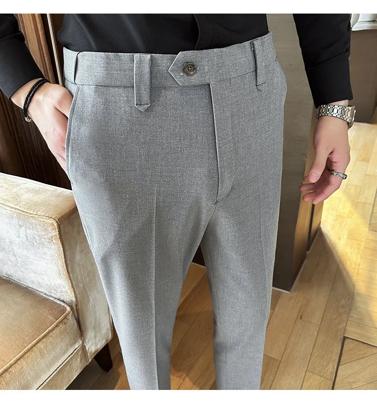 New Men Casual Solid Color Suit Pants Fashion Men Slim Fit Business Social Dress Pants Formal Wedding Social Party Male Trousers