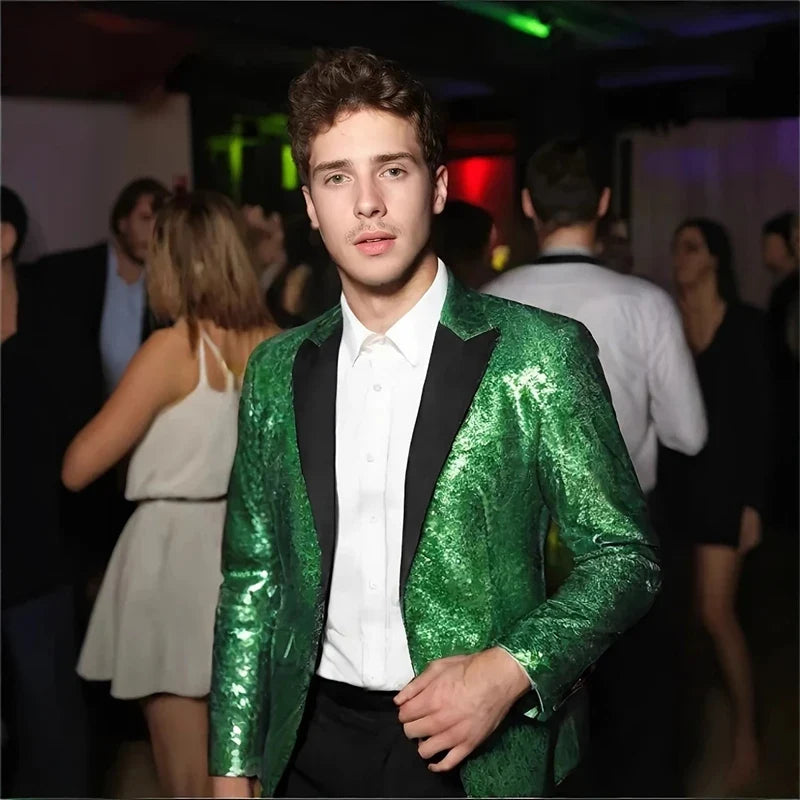 High End Men's Gold Sequin Suit European and American Hosting Performance Dress Korean Version Slim Fit Studio Suit Jacket