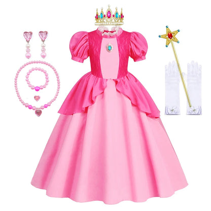 Rosalina Dress Girls Peach Costume Daisy Cosplay Children Birthday Party Carnival Fancy Outfit