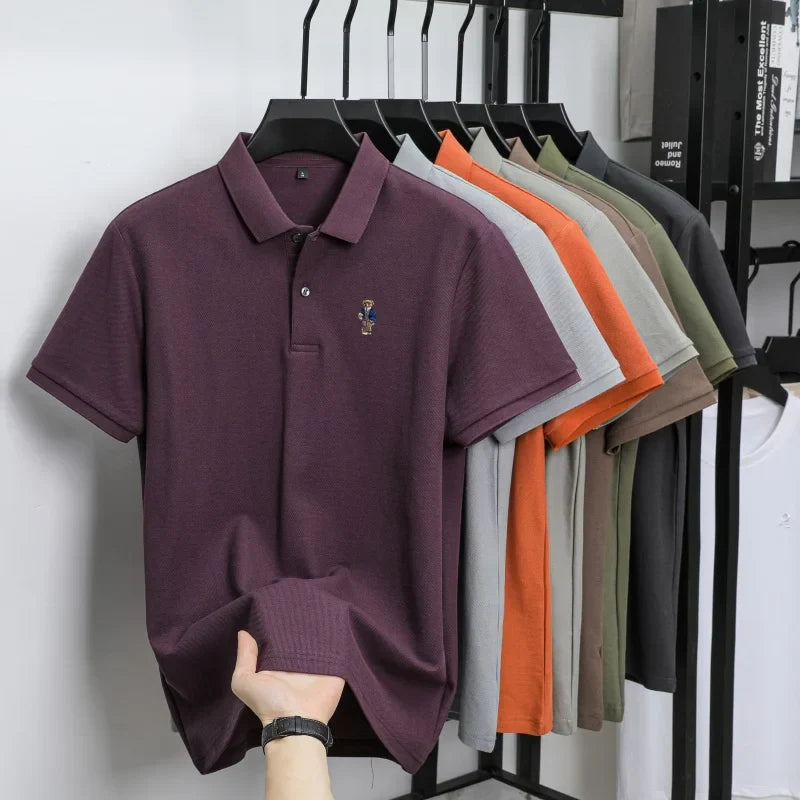 100% pure cotton T-shirt for summer new men's shortsleeved comfortable breathable polo shirt exquisite teddy bear embroidery top
