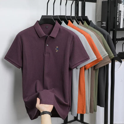 100% pure cotton T-shirt for summer new men's shortsleeved comfortable breathable polo shirt exquisite teddy bear embroidery top
