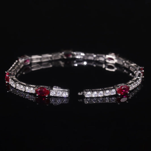 Bracelet tennis en rubis de synthèse, argent sterling 925, bracelet pierre de naissance, bracelet fantaisie pour femme