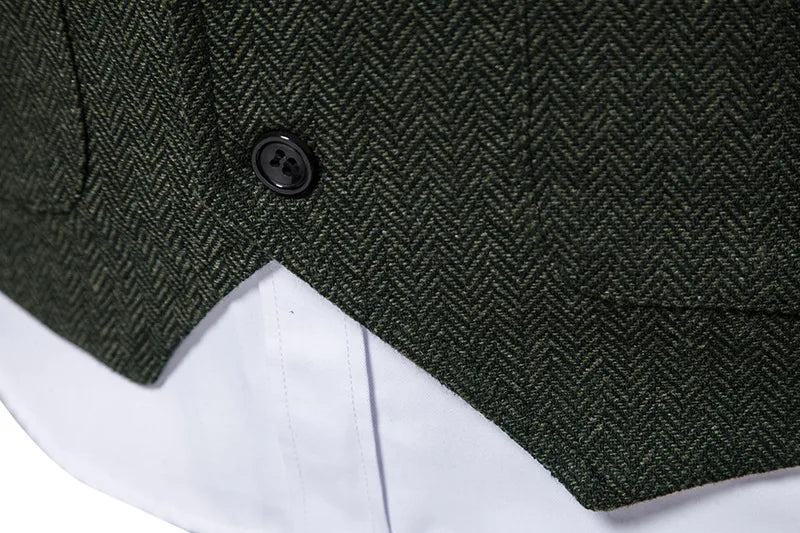 Tailored Collar Vest for Men Single Breasted Herringbone Tweed Suit Vest Mens Formal Striped Waistcoat Punk Groomsmen Wedding