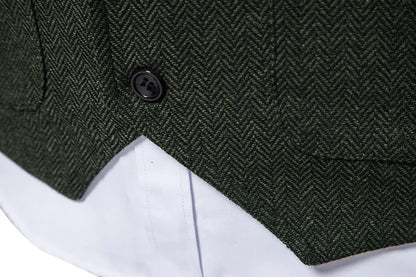 Tailored Collar Vest for Men Single Breasted Herringbone Tweed Suit Vest Mens Formal Striped Waistcoat Punk Groomsmen Wedding