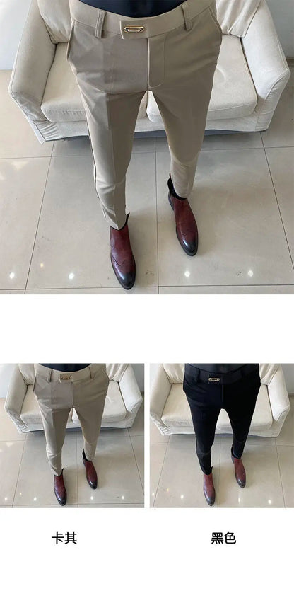 Men Suit Pant 2025 Autumn Solid Elastic Waist Dress Pants Calça Masculina Men Slim Business Office Social Ankle Length Trousers