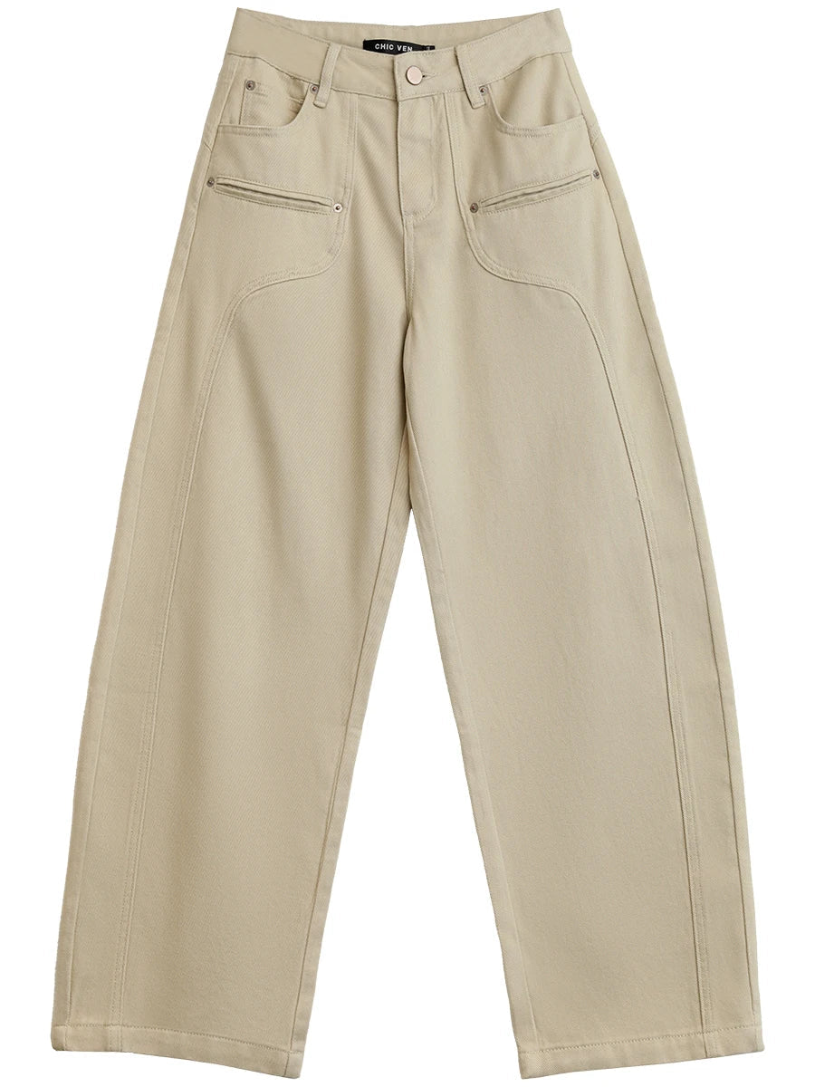 Women Jeans Solid Loose Casual New Split Wide Leg Denim Pant Workwear Female Trousers Spring Autumn 2025