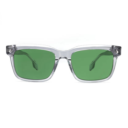 Fashion Retro Rivet Transparent Acetate G15 Green UV400 Rectangle Sunglasses Unisex Eyewear