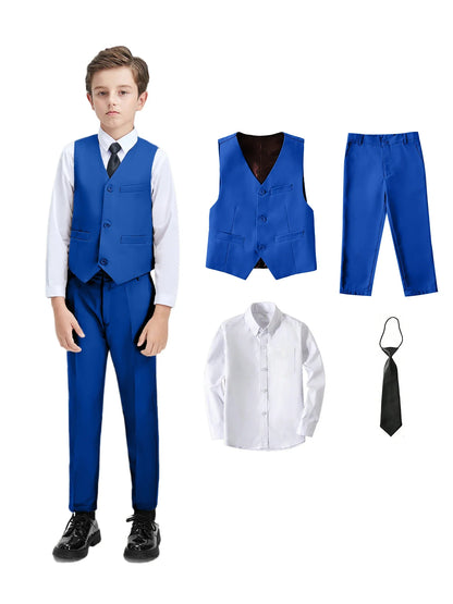 Boys Suit 4-piece Vest Pants Shirt Tie Random Casual Fashion Outdoor Activities Competition Family Party Birthday Gift