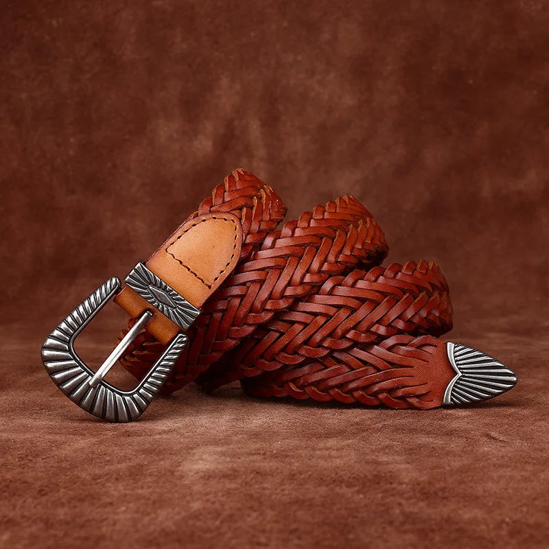 3.0CM Cowhide High Quality Genuine Leather Belts for Men Women Hand Woven Belt Strap Male Pin Buckle Jeans Cowboy Cintos Luxury