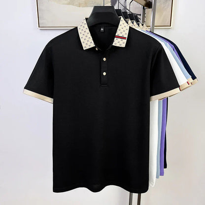 Fashion brand letter jacquard short sleeve high-end men's polo shirt comfortable and breathable summer new casual lapel T-shirt