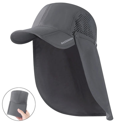 UPF 50+ Foldable Fishing Hat Baseball Cap with Removable Neck Flap Portable for Men Women Golf Hiking