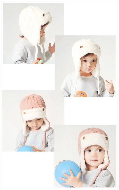 Toddler Kids Baby Winter Knitted Bomber Hat Fleece Lined Warm Cute Beanie for Boys Girls