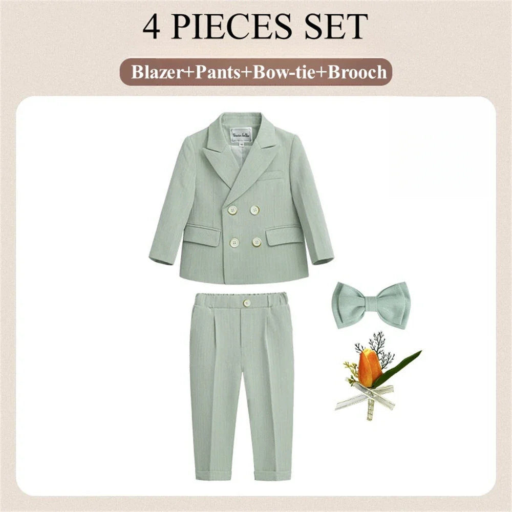2-14 Yrs Toddler 3-Piece Suit Set Double Breasted Suit Jacket Pants Bowtie Birthday Communion Party Suit for Children