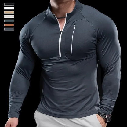 2024 New Men's Sports Gym Fitness Tops Running Training Clothes Round Neck Quick-drying Breathable Long-sleeved T-shirt Autumn