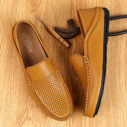 Summer Men Casual Shoes Leather Moccasins Breathable Slip on Boat Shoes Italian Luxury Brand Mens Driving Loafers Size 37-47