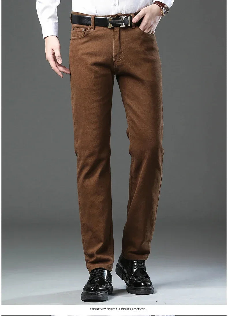 Spring Autumn Fashion Brown Business Casual Stretch Denim Pants Male Brand Trousers Men's Clothing Slim Jeans Plus Size 28-44