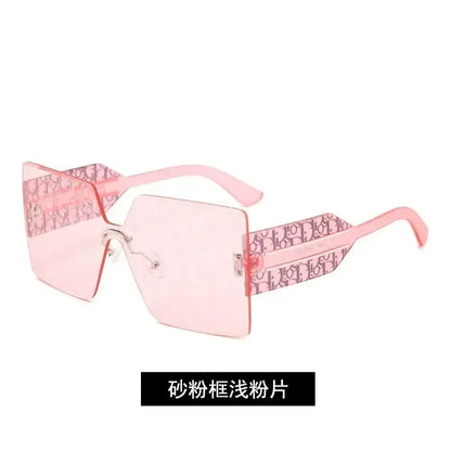 New Fashion Rimless Sunglasses Women Large Frame One Piece Sun Glasses Ladies Luxury Letter Coated Eyewears Gafas De Sol UV400